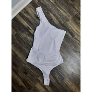Adreamly Womens White One Shoulder Bodysuit Twist Back Cutout XL Thong Snap
